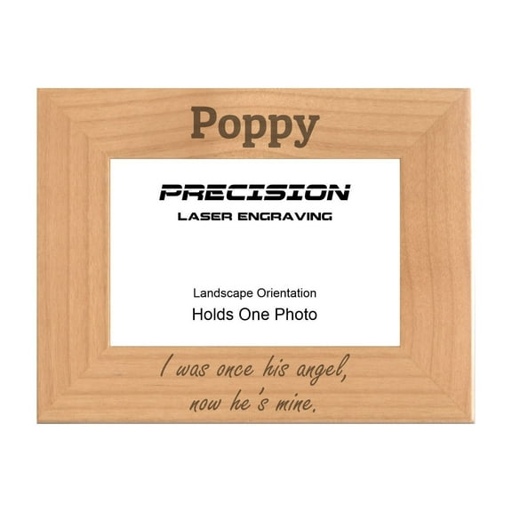 PrecisionNC Poppy Remembrance Frame I was once her angel now he's mine Engraved Natural Wood Memorial Picture Frame 4x6 Landscape