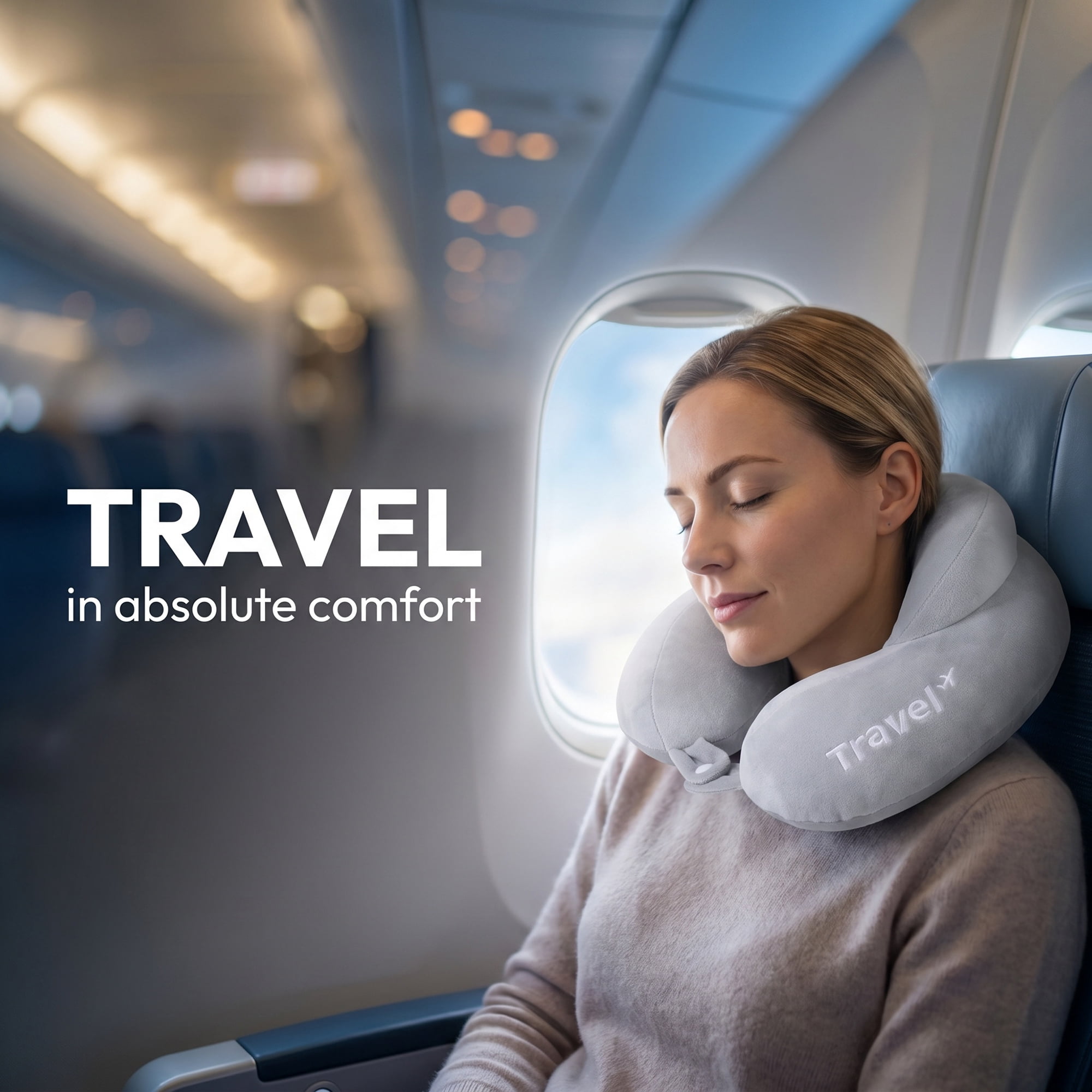 Unique Bargains PP Cotton Travel U Shape Neck Pillow for Airplane Light Gray 11"x11"