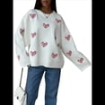 thumbnail image 3 of Sudadera Holgada de Punto con Cuello Redondo y Larga con Bordado de Corazón para San Valentín para Mujer y Rojo M, 3 of 10