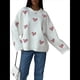 thumbnail image 3 of Sudadera Holgada de Punto con Cuello Redondo y Larga con Bordado de Corazón para San Valentín para Mujer y Rojo M, 3 of 10