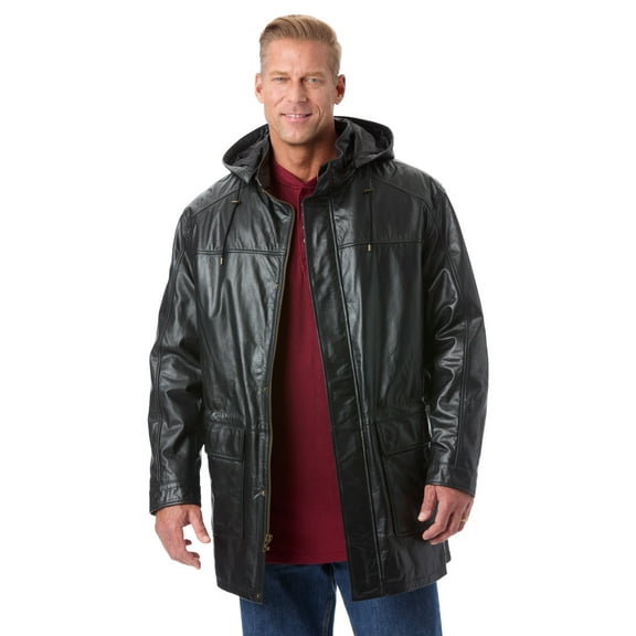 KingSize Men's Big & Tall Hooded Leather Parka