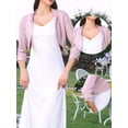 thumbnail image 2 of DARING DIVA Women's Cropped 3/4 Ruched Sleeve Open Front Knitted Bolero Shrug XS Pink, 2 of 6