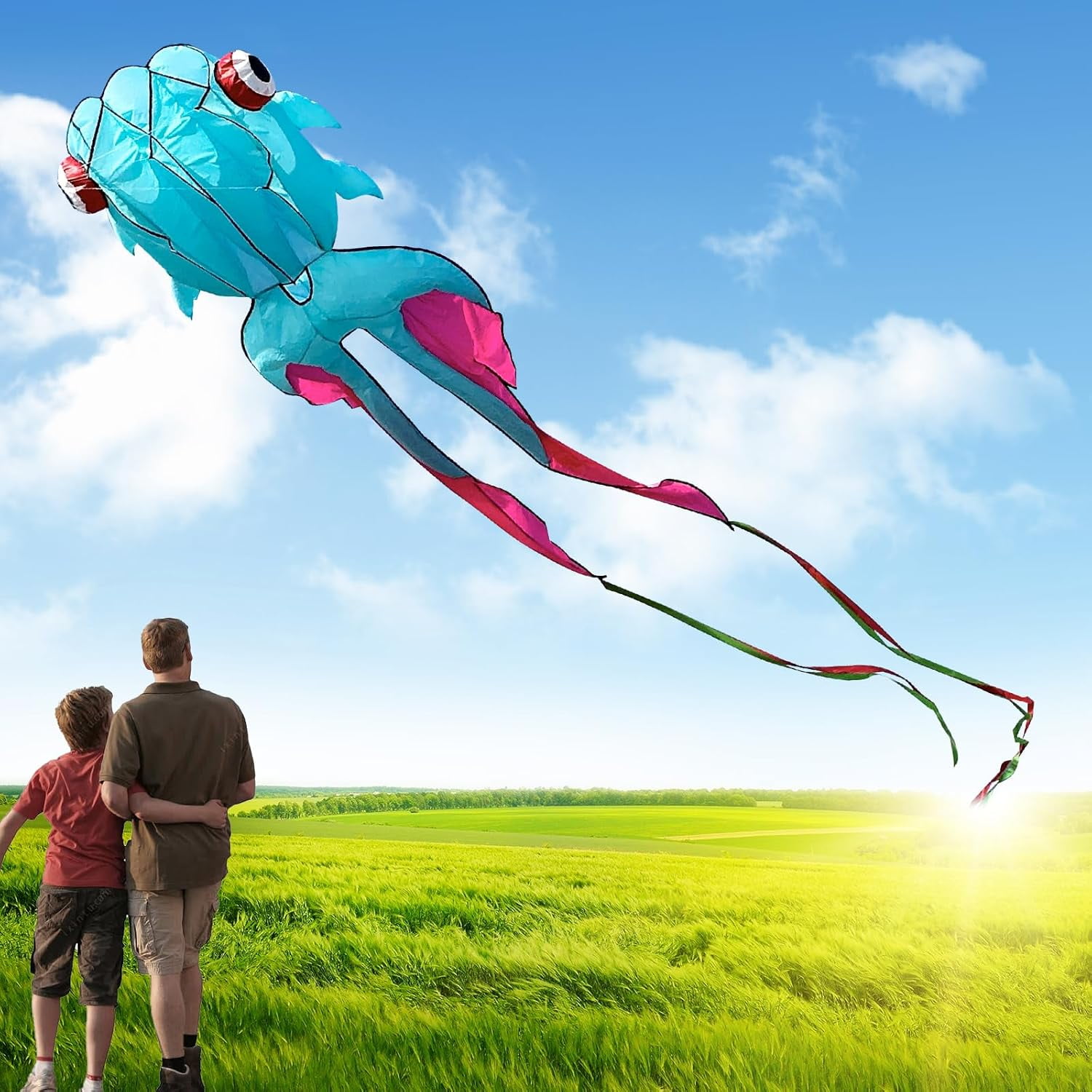 Large 43ft 3D Goldfish Frameless Soft Umbrella Kite for Adults, Easy to Fly with 330ft String for Beach and Park, Ages 12+