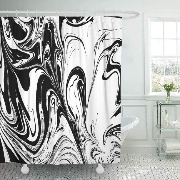 KSADK Abstract Ink Marbling Black and White Marble Ebru Aqua and Silk
