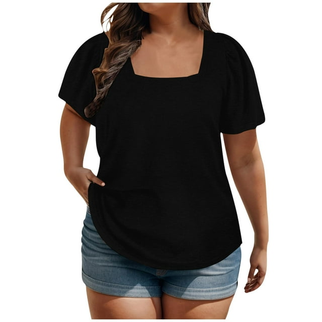 Yuyuzo Hauts Grande Taille pour Femmes Manches Courtes Col Rond Tunique Basique Haut Décontracté Été Chemises Amples Confortables