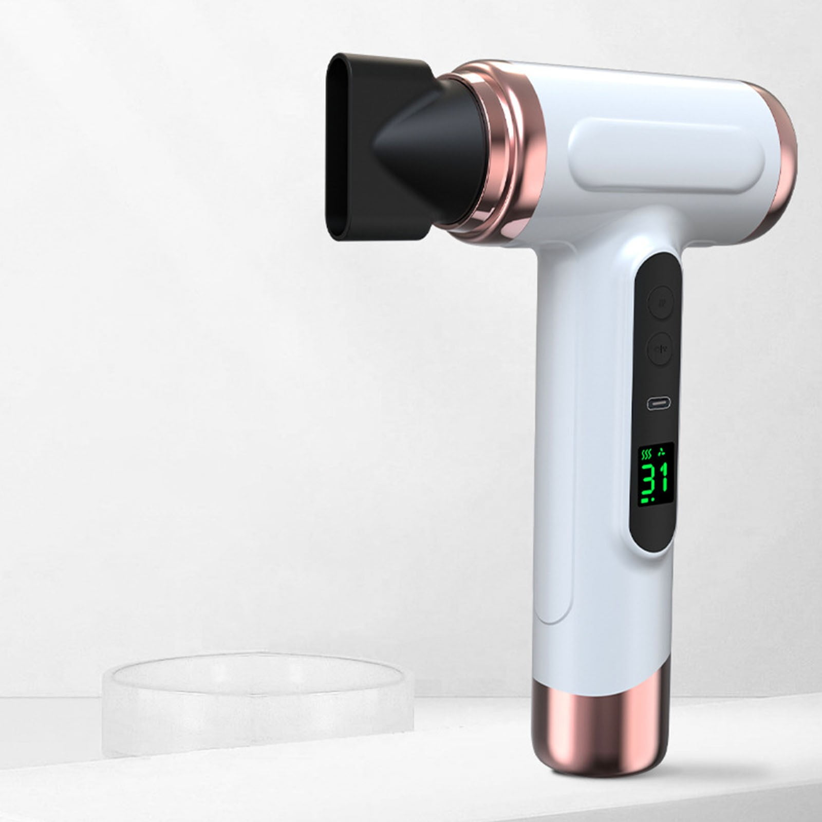 Wireless hair dryer, can be charged via USB, battery-powered cold/heat wind hair dryer, suitable for outdoor travel and camping (white)