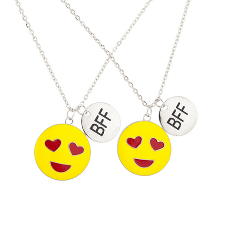 Lux Accessories Silver Tone Enamel Heart Eyes Emoji BFF Best Friend Necklace (Best Adult Emoji App)