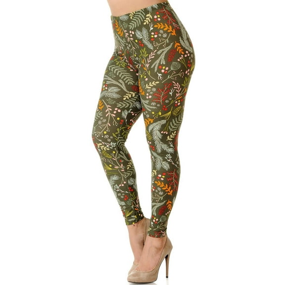 Buttery Soft Olive Garden Extra Plus Size Leggings - 3X-5X (XPlus One Size,Olive)