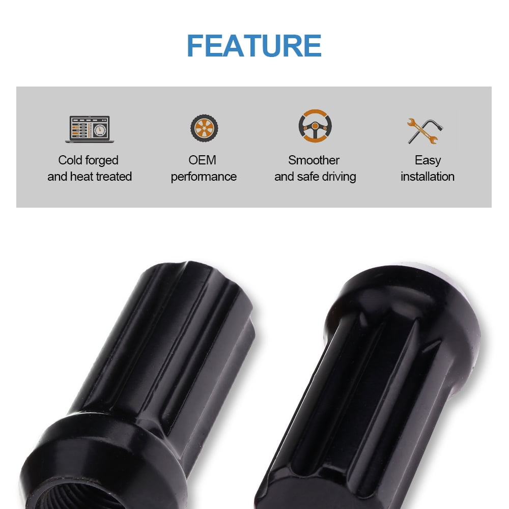ECCPP Replacement for Wheel Lug Nuts 32 Pieces +2 Keys Black Truck Spline Bulge Acorn Drive Close End 3/4" hex Size Lug Nuts for Dodge for Ram 1500/2500/3500/2500 Van 1994-2010