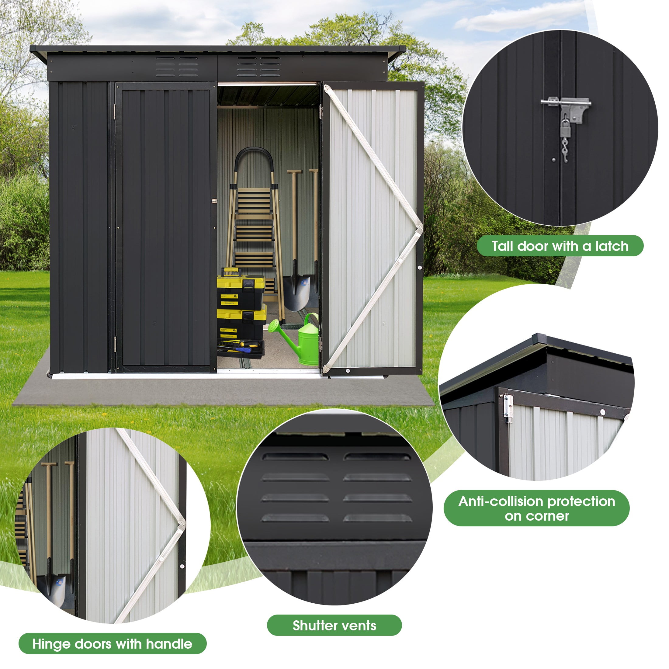 Aukfa Outdoor Storage Shed, 6 X 4 FT Metal Garden Shed, Waterproof Tool Shed for Backyard Patio, Black