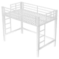 thumbnail image 3 of Miniyam Twin Metal Loft Bed with Guardrails , Dual Ladders, Space-Saving Design for Dorm Rooms , White, 3 of 7
