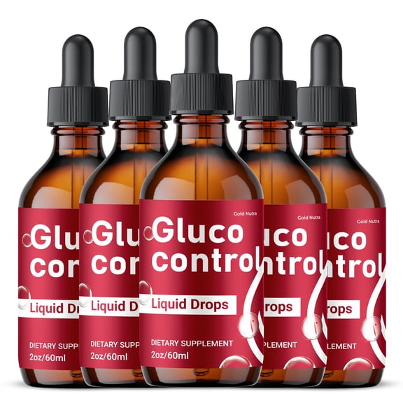 (5 Pack) GlucoControl Supplement Drops, All Natural Glycogen Supplement, Gluco Control Liquid Formula, Maximum Strength