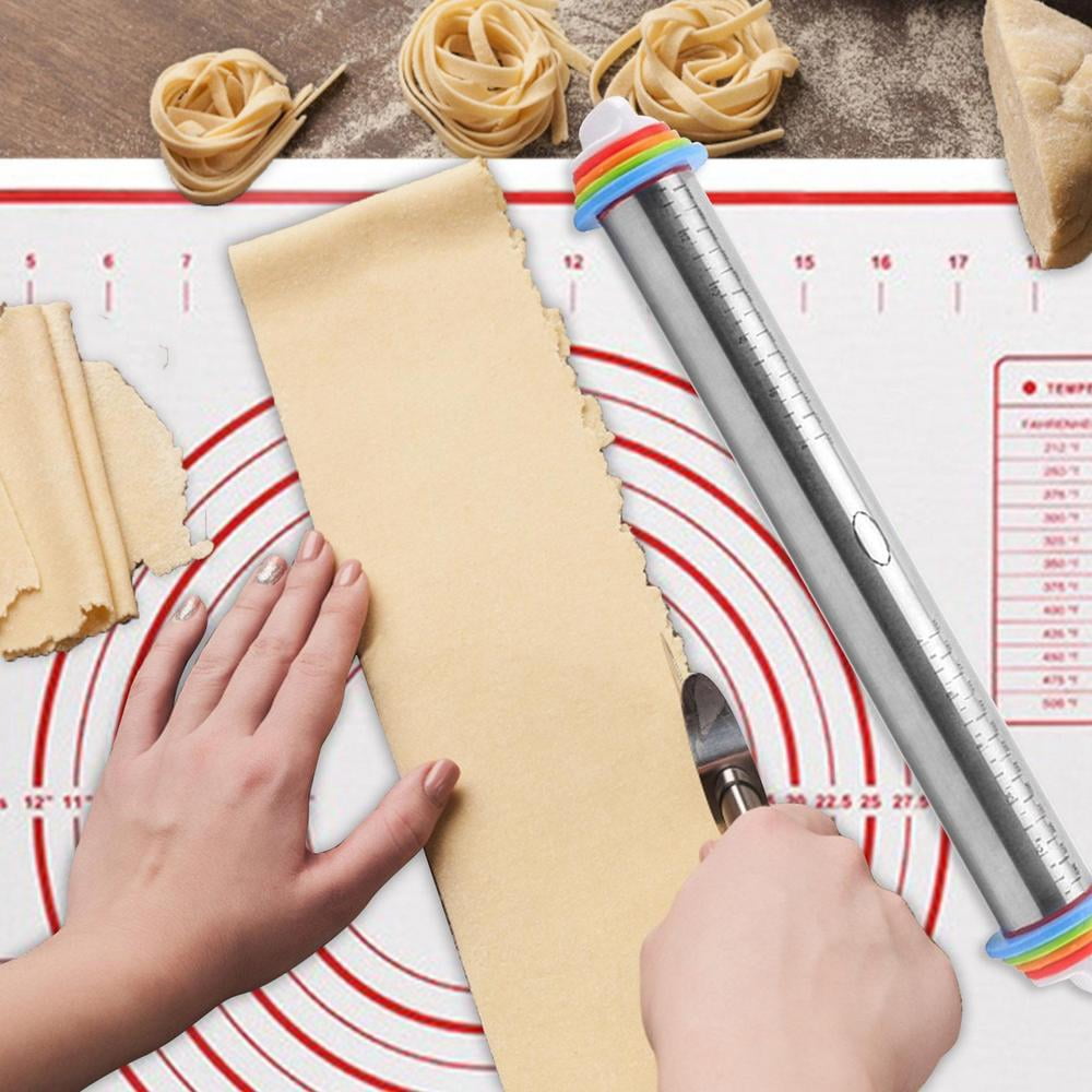 Tohuu Rolling Pin With Thickness Rings Stainless Steel Rolling Pin With Thickness  Rings Rolling Pins Set Incl Baking Mat For Baking Fondant Pizza Pie Pastry  Pasta Cookies nice 