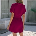 thumbnail image 4 of Robe d'Été pour Femmes 2024 Mode Grande Taille Décontractée Ample à Simple Boutonnage Col à Revers Ceinture Manches Courtes Blouse 50 % de Réduction Liquidation!, 4 of 9