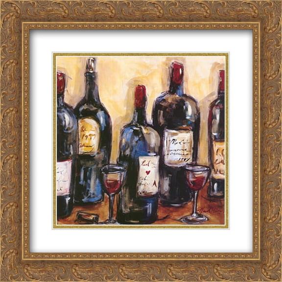 Wine Bar 2x Matted 16x16 Gold Ornate Framed Art Print by Nicole Etienne