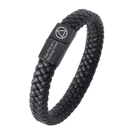 AA NA Sobriety Jewelry Gifts for Men Women,Inspirational Magnet Leather Recovery Bracelets,Personalized Narcotics Alchohol Addiction Recovering Gifts for Friends Family,Customized