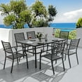 thumbnail image 3 of Nuu Garden 7 Piece Outdoor Dining Set, 61” Rectangular Metal Dining Table with Umbrella Hole, Stackable Dining Chairs, Black, 3 of 10