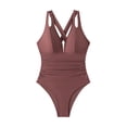 thumbnail image 4 of GUACER Womens Ruched One-Piece Swimsuit with Plunge Halter Neck & Bow-Tie Back Tummy Control Bathing Suits, 4 of 8