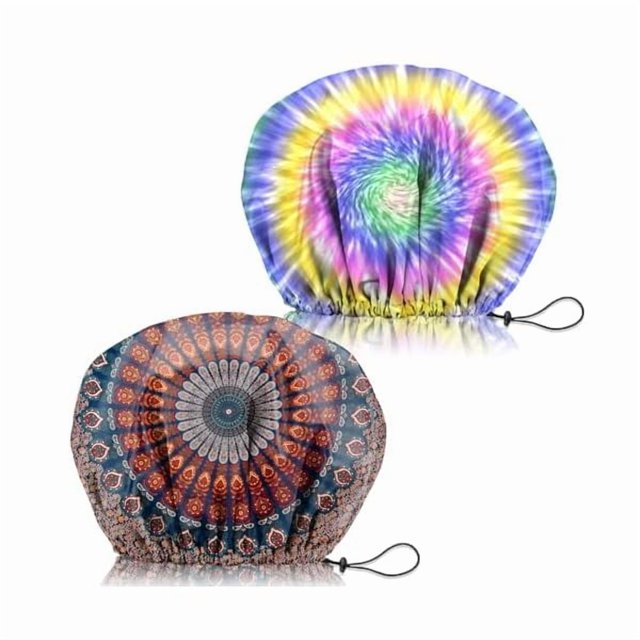wonima11 2 PCS Shower Cap Adjustable Reusable Double Waterproof Layer Elastic Hair Bath Cap Cute Aesthetic for Women Girls-Multicolour 2