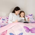 thumbnail image 5 of Manfei Girly Kawaii Butterfly 7-Piece Bedding Comforter Set for Girls, Pink Purple Watercolor King Bedding Sets, Cute Cartoon Animals Reversible Bed Sheets, Luxury Bedroom Decor, 5 of 8