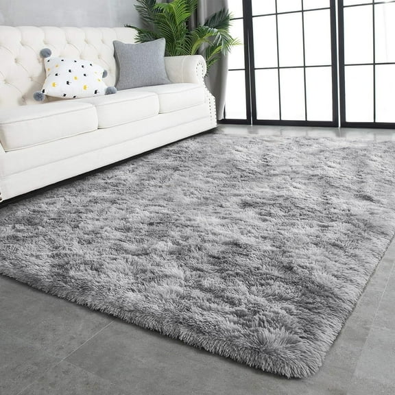 GPED Fluffy Area Rug,5x8 ft Soft Shaggy Rugs Fluffy Carpets, Non-Skid Plush Area Rugs for Living Room Bedroom Decor（Silver Gray）