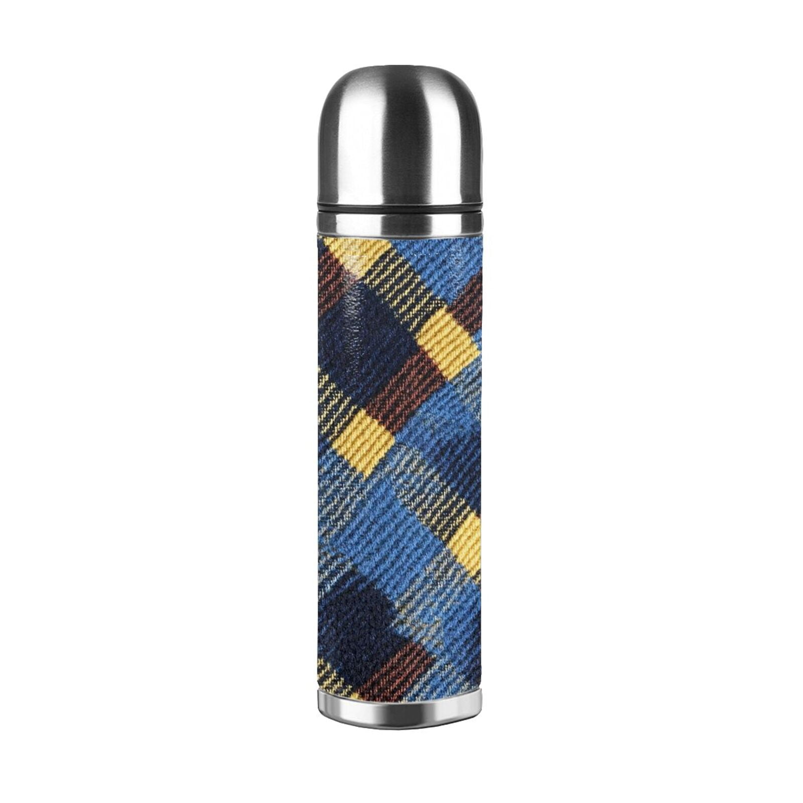 17.5oz Vacuum Pot Thermos Cup Corrosion-Resistant Stainless Steel Without Odor And Stain Taste For Outdoor Sports Camping Hiking Cycling Argyle Plaid Cornflowerblue_2