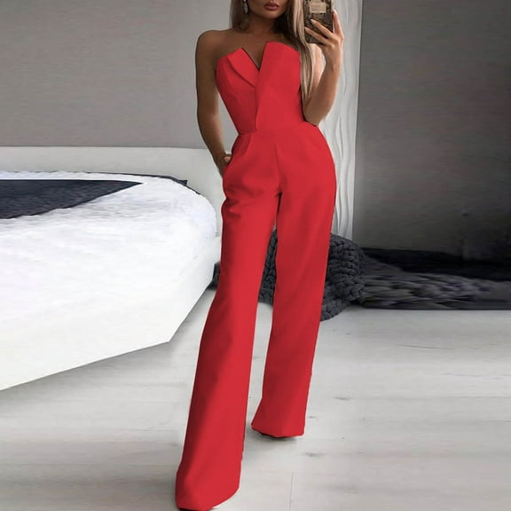 Babysbule Long Pants for Women Fashion Ladies Summer Casual Elegant Sleeveless Solid Color Wide Leg Pants Jumpsuits