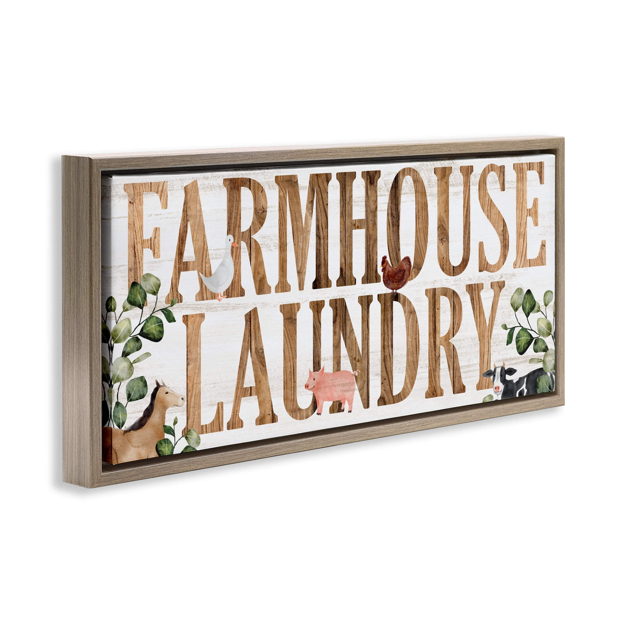 Rustic Farmhouse Laundry Brown Framed Floater Canvas Wall Art, design by Kim Allen