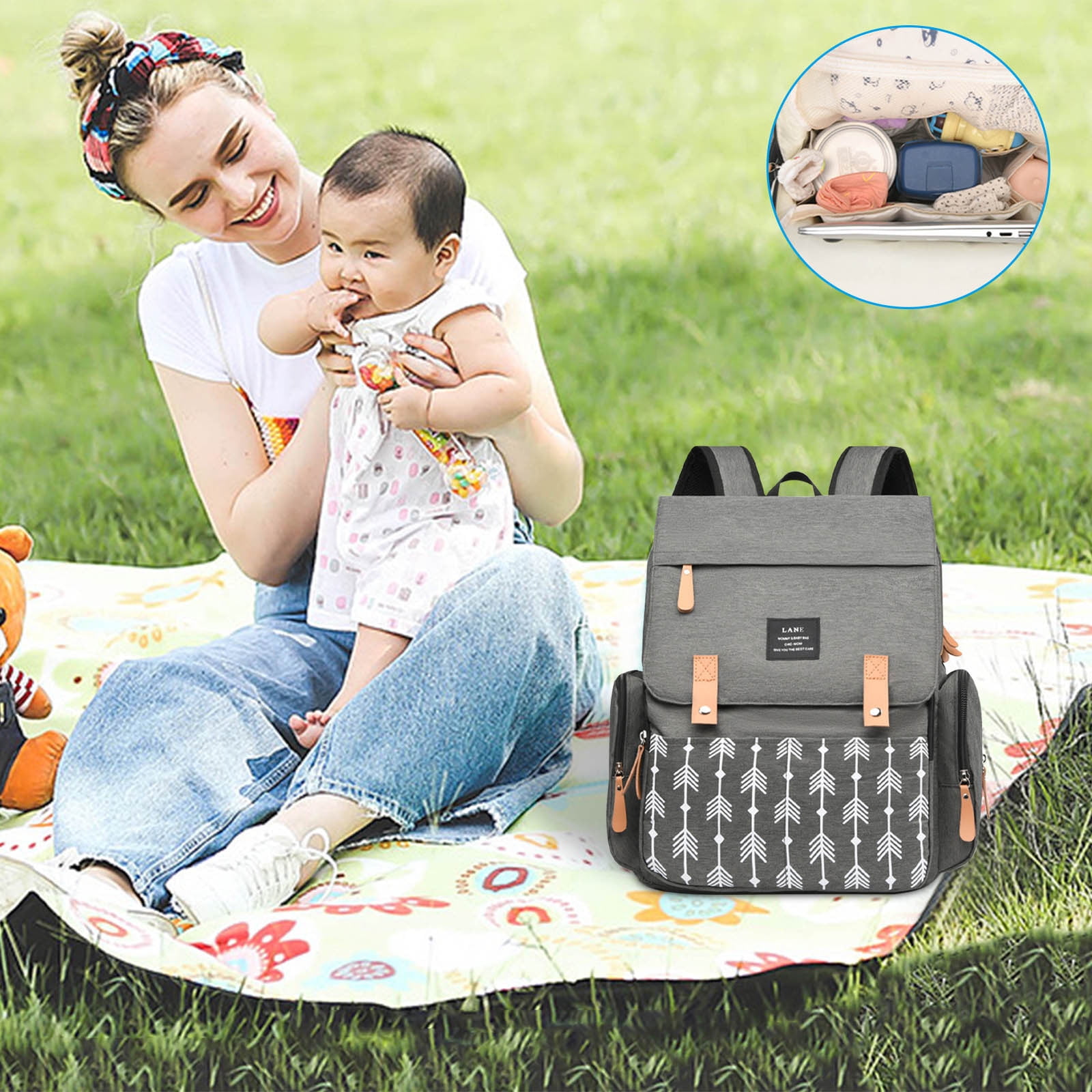tumgatte Diaper Bag for Mom Large Capacity Travel Backpack with Changing Pad Breastfeeding Baby Bag Maternity Gray Solid