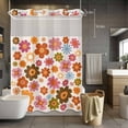 thumbnail image 5 of No Hook Shower Curtains with Snap-in Liner Set, Bohemia Floral Waterproof Hotel Style Bathroom Shower Curtain, Vintage Orange Pink Flowers Boho Style Beige Breathable Mesh Top Bath Curtains 48''x72'', 5 of 9
