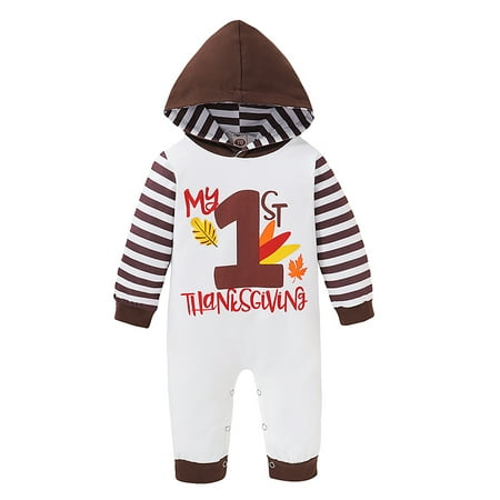 

Beiwei Baby Cartoon One Piece Bodysuit Striped Cute Jumpsuit Newborn Buttons Home Thanksgiving Romper White 70cm