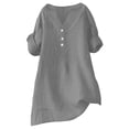 thumbnail image 2 of LIZUOJUN Women’s V-Neck Short Sleeve Henley Shirt Cotton Linen Blend Casual Summer Tee Breathique Soft Knit Button Detail Grey S, 2 of 8