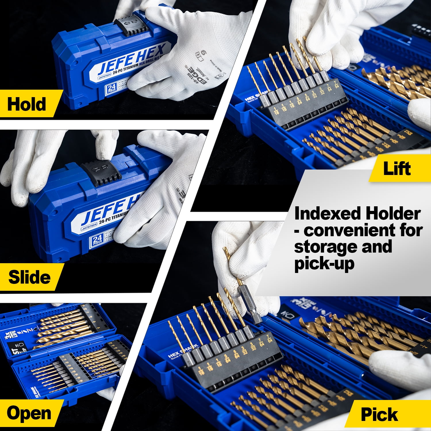 JEFE HEX 24 Pieces Hex Shank Drill Bit Set HSS Twist Titanium Drill Bits Quick Change Drill Bits Set