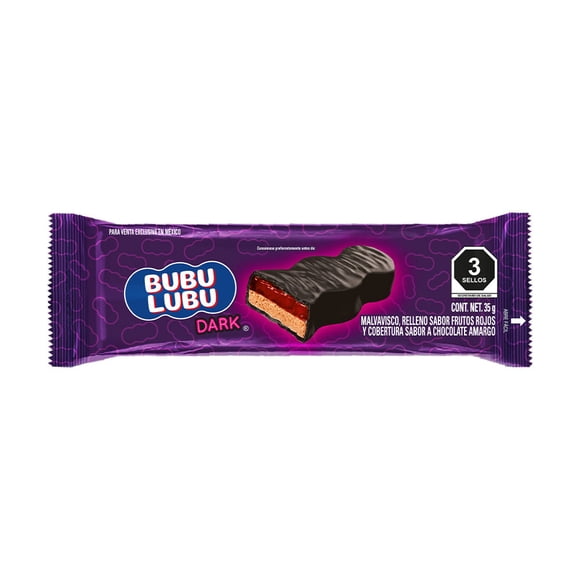 Malvavisco Bubulubu cubierto de chocolate amargo y relleno sabor frutos rojos 35 g