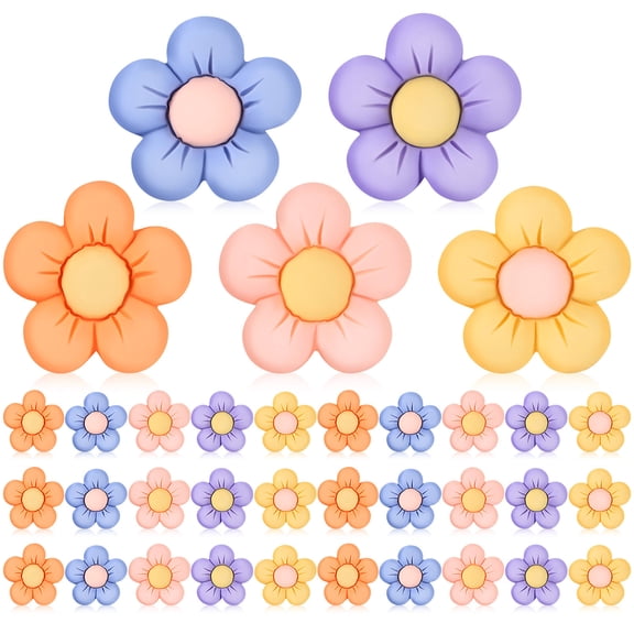 Supvox 50 Pcs Flower Resin Charms Assorted Color for Scrapbooking Embellishments and Projects