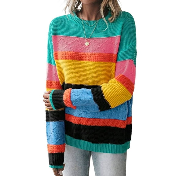 Women's Yellow Colorblock Mixed Textured Drop Shoulder Sweater for Casual Fall Style | [ZhiHiMeRi] | (US 12-14)L