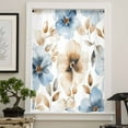 thumbnail image 4 of Blue Brown Spring Floral Semi Sheer Curtains Drapes for Living Room, Bedroom, French Doors Window 45 Inches Long, Summer Botanical Watercolor Rod Pocket Chiffon Curtain Drapery Voile Draperies Panel, 4 of 6