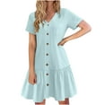 thumbnail image 2 of Robes pour Femmes 2024 Été Surdimensionné Vacances Couleur Unie Manches Courtes Fête Plage Robe 50 % de Réduction!, 2 of 8