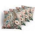 thumbnail image 5 of Ambesonne Leopard Print Throw Pillow Cover 4 Pack, Wild Springtime Bloom, 18", Blush Pale Brown Blue, 5 of 7