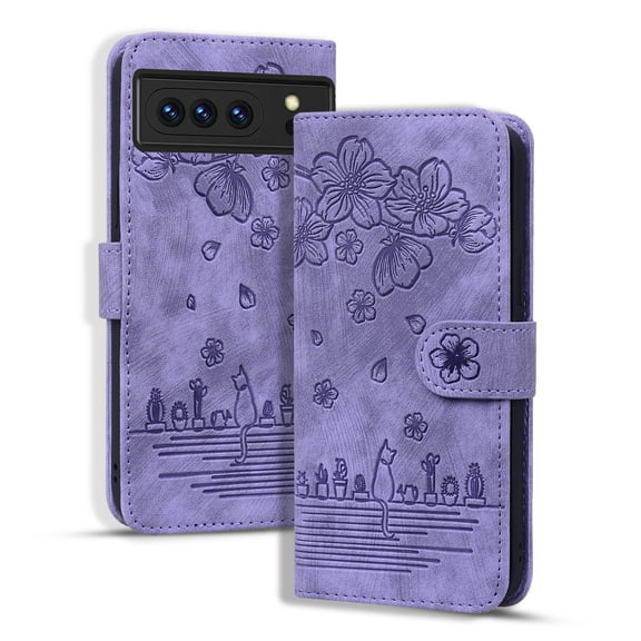 TECH CIRCLE For Google Pixel 7 Pro Wallet Case,PU Leather Embossed Flower Folding Folio Case Cards Holder Anti-Scratch Shockproof Protective Bumper Cover For Google Google Pixel 7 Pro 6.7" 2023,Purple