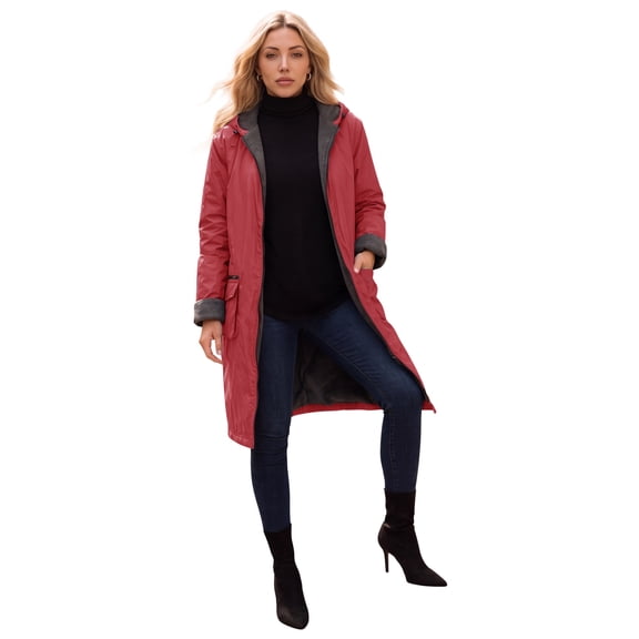 Roaman's Hooded All-Weather Jacket Fleece Lining Rain Coat