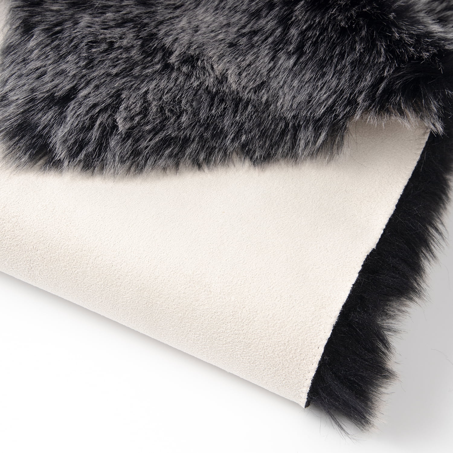 Phantoscope Ultra Soft Faux Fox Fur Series Decorative Indoor Area Rug 3 x 3 Feet Round, Black with White Tip, 1 Pack