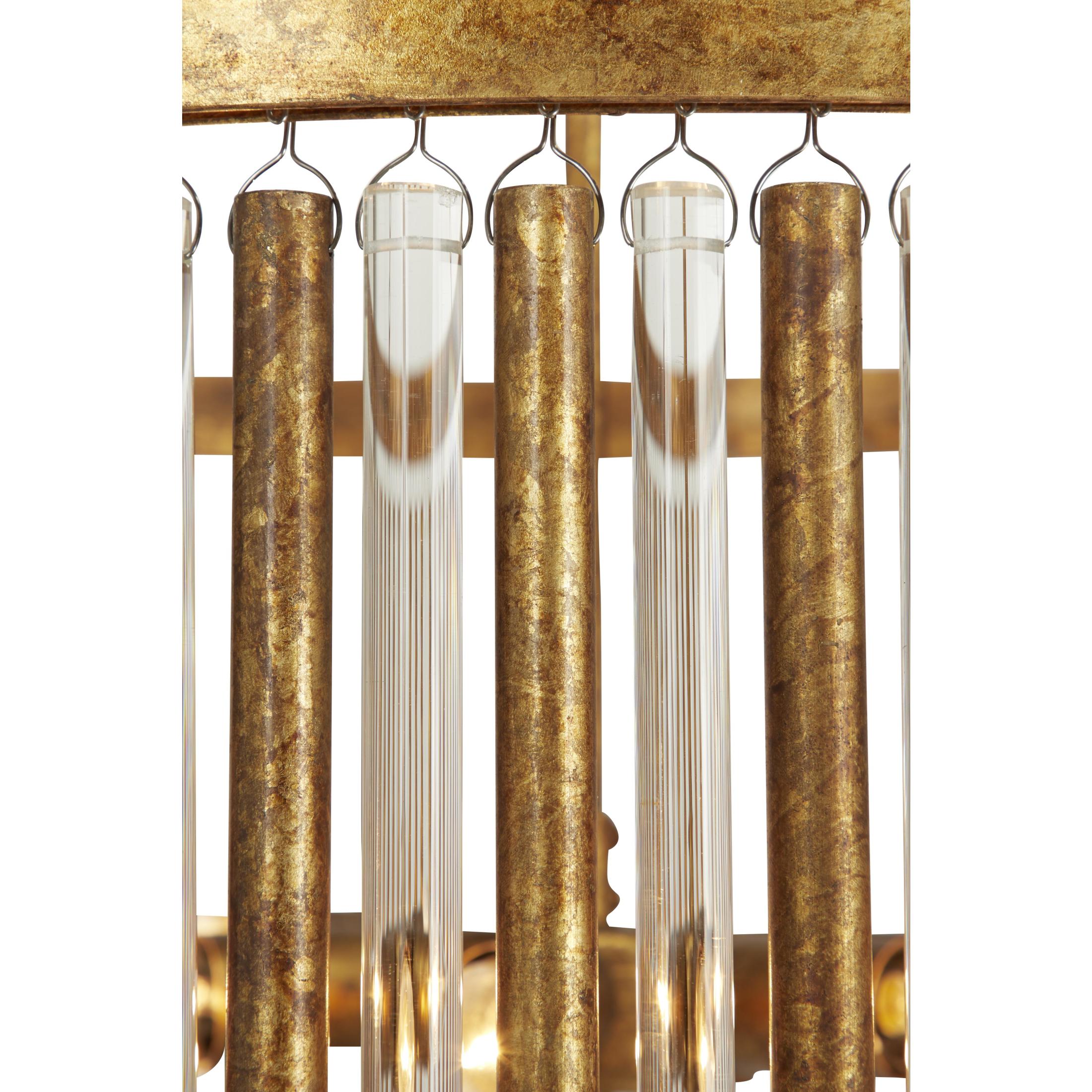 DecMode 22" x 25" Brass Metal Crystal Rod Embellished 6 Light Chandelier with Link Style Chain, 1-Piece