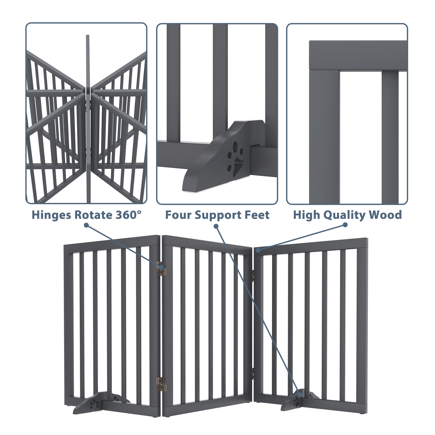 Algherohein Dog Gate for Inside,Freestanding Pet Gate for Doorways,24" Gray