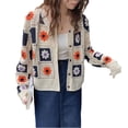 thumbnail image 4 of Douhoow Women Knitted Cardigan Long Sleeve Button Down Crochet Flower Sweater Short Knitwear, 4 of 6