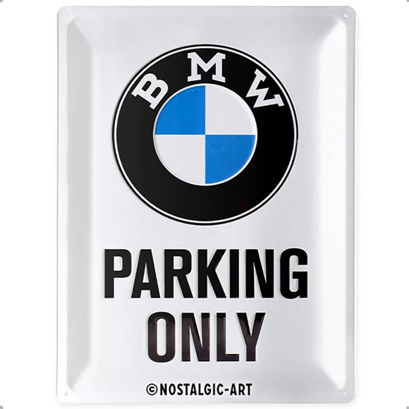 Nostalgic-Art Retro Tin Sign, 11.8" x 15.7", official license product (OLP), BMW Parking Only White – Gift idea for car accessoires fans, Metal Plaque, Vintage design for decoration