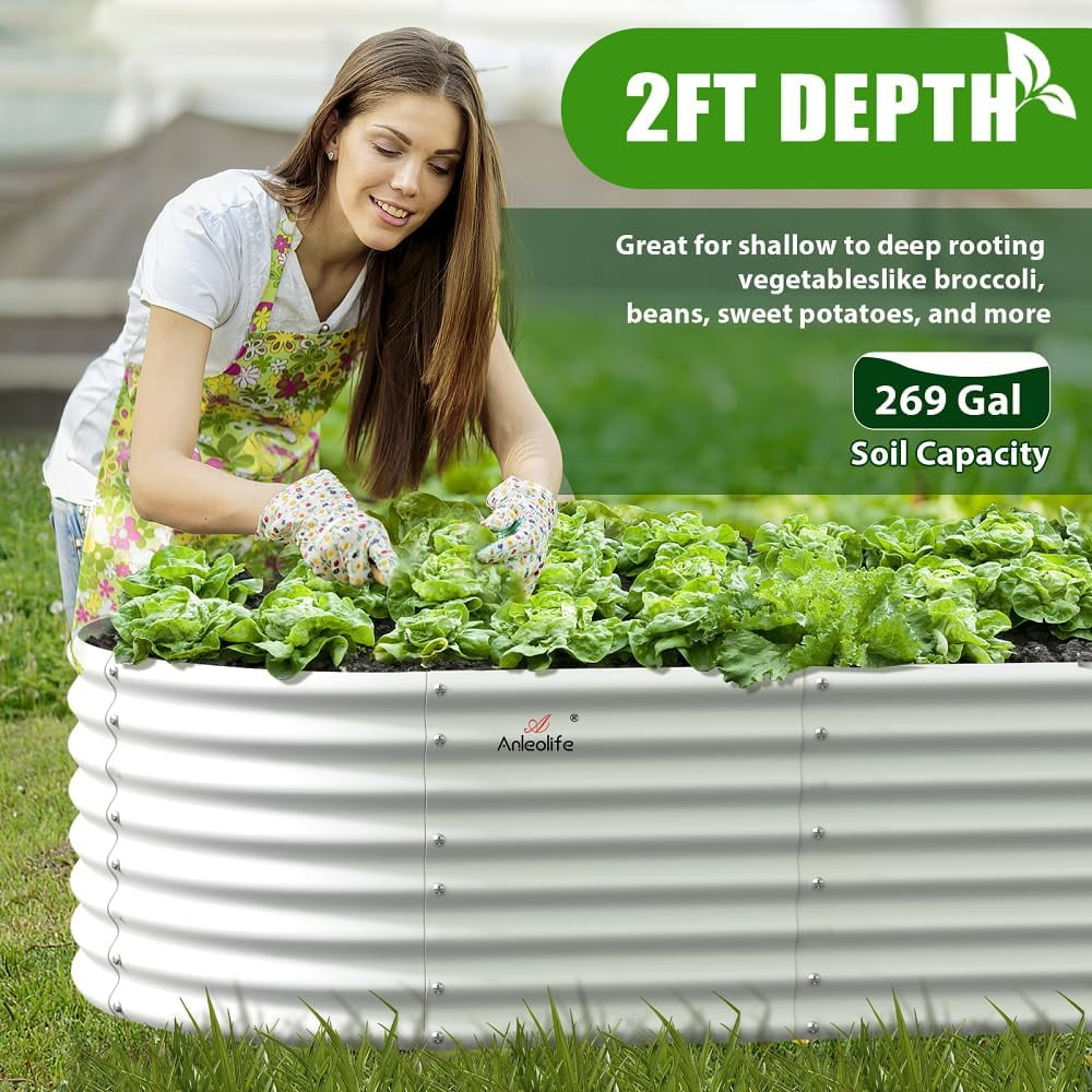ANLEOLIFE 3 PACK 6x3x2 ft Galvanized Raised Garden Beds Outdoor, Oval Large Metal Deep Root Planter Box for Planting Vegetables Flowers Herb, Anti-Rust, Antique White