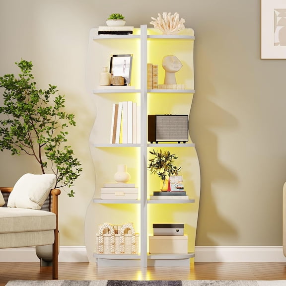 Corner Shelf with Light, 5-Tier Modern Bookcase for Small Spaces