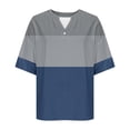 thumbnail image 5 of TKLPEHG Dressy Tops for Women V-Neck Button Tunic Shirts Lightweight Short Sleeve Blouses Fashion Leisure Color Block Patchwork Graphic Tee Regular Blouses (Blue,M), 5 of 5