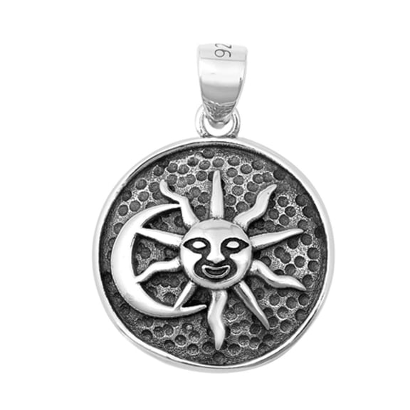 Sterling Silver Sun Moon Pendant Hammered Detail Oxidized Circle Medallion Charm Jewelry Female